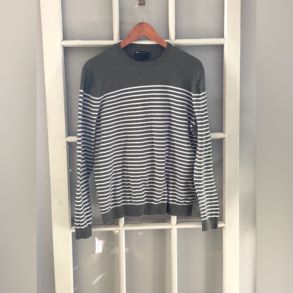 MENS ASOS Gray & White Stripped Sweater